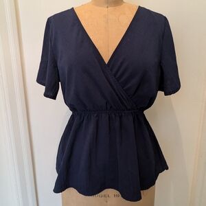 Navy Wrap-Style Blouse